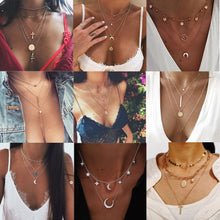 Load image into Gallery viewer, Bohemian Star Moon Cross Heart Pendant Necklace For Women Gold Multi Layer Long Necklaces 2019 Fashion Jewelry Christmas Gift